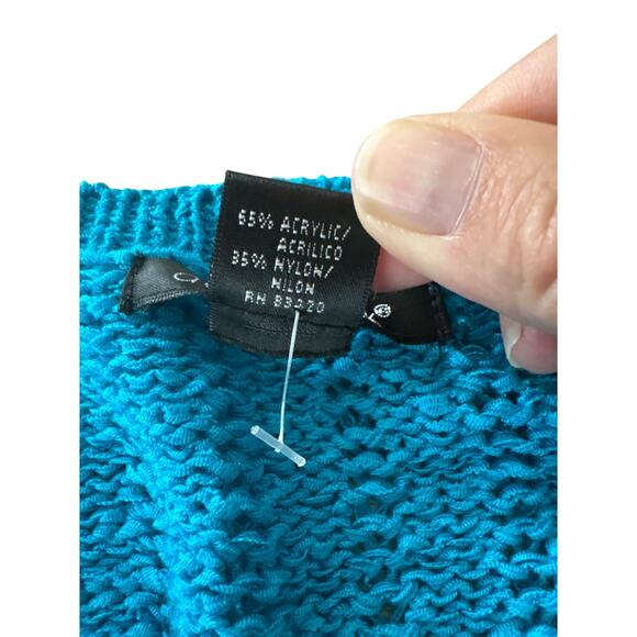 August Silk Blue Textured Cropped Cardigan Blouse Size M - Picture 3 of 5